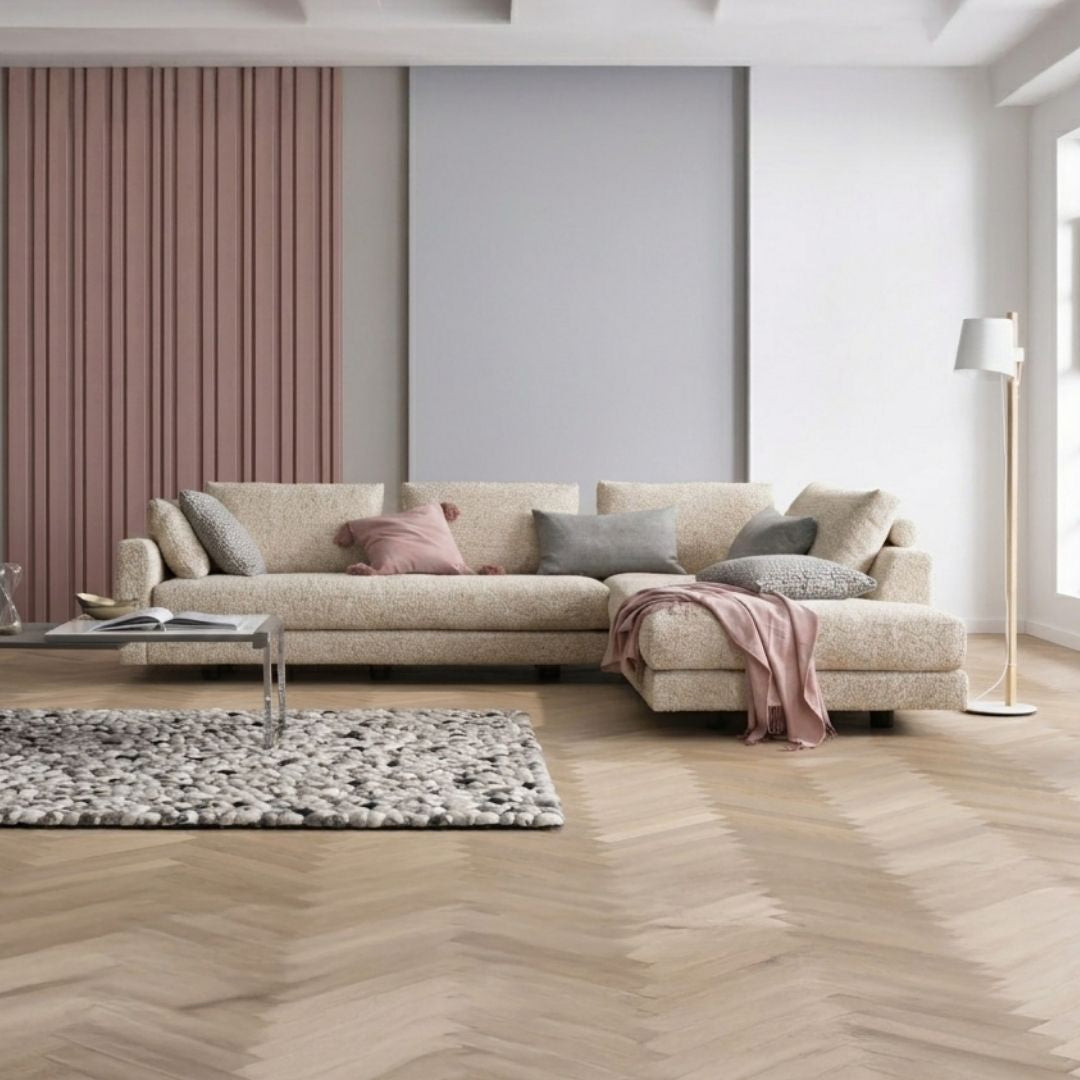 Wohnart Belluna Ecksofa aus Stoff Puerto Natur, modernes Modulsofa mit bequemen Sitzflächen und stilvollem Design.