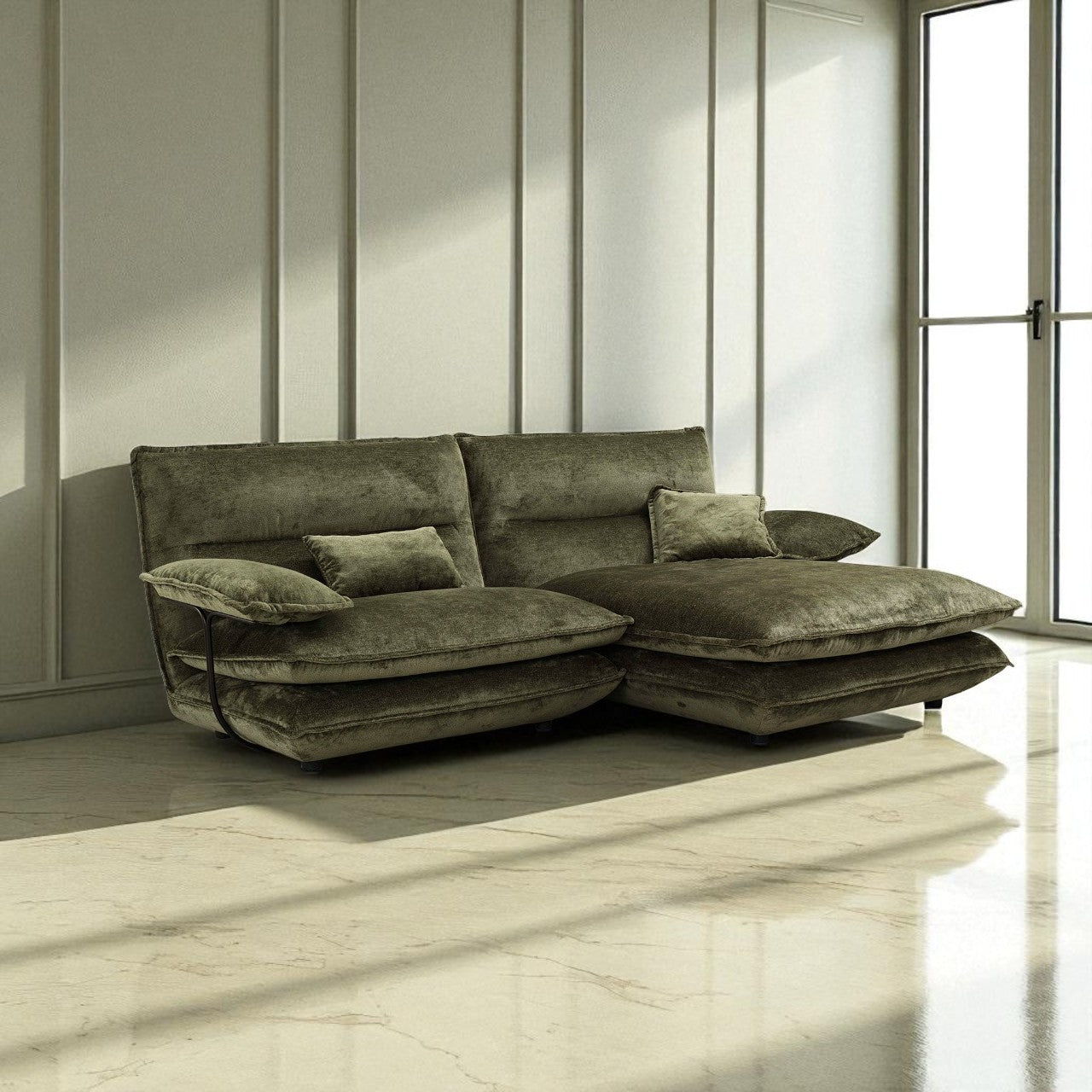 Alterego Designer Winkelsofa von Incanto Italia in hellem Premiumstoff